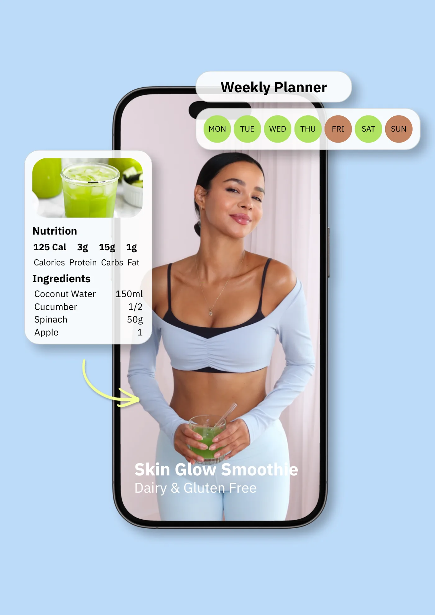 Weekly planner and Skin Glow Smoothie recipe preview