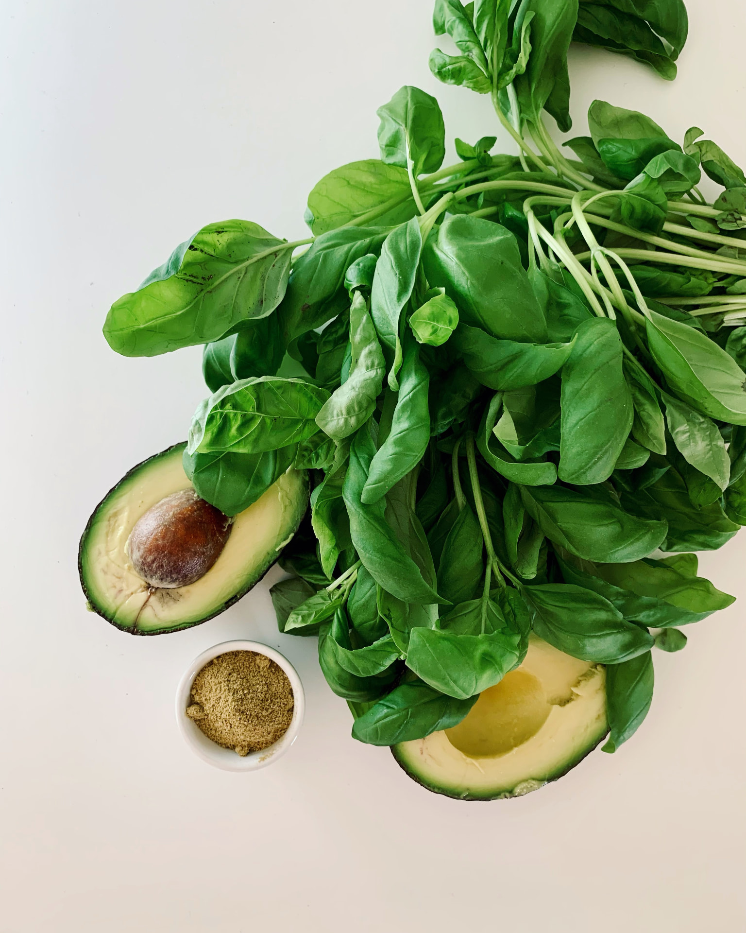 Fresh avocado, basil and everyday spices