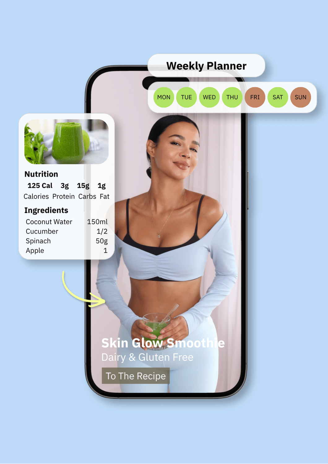 Weekly planner and Skin Glow Smoothie recipe preview