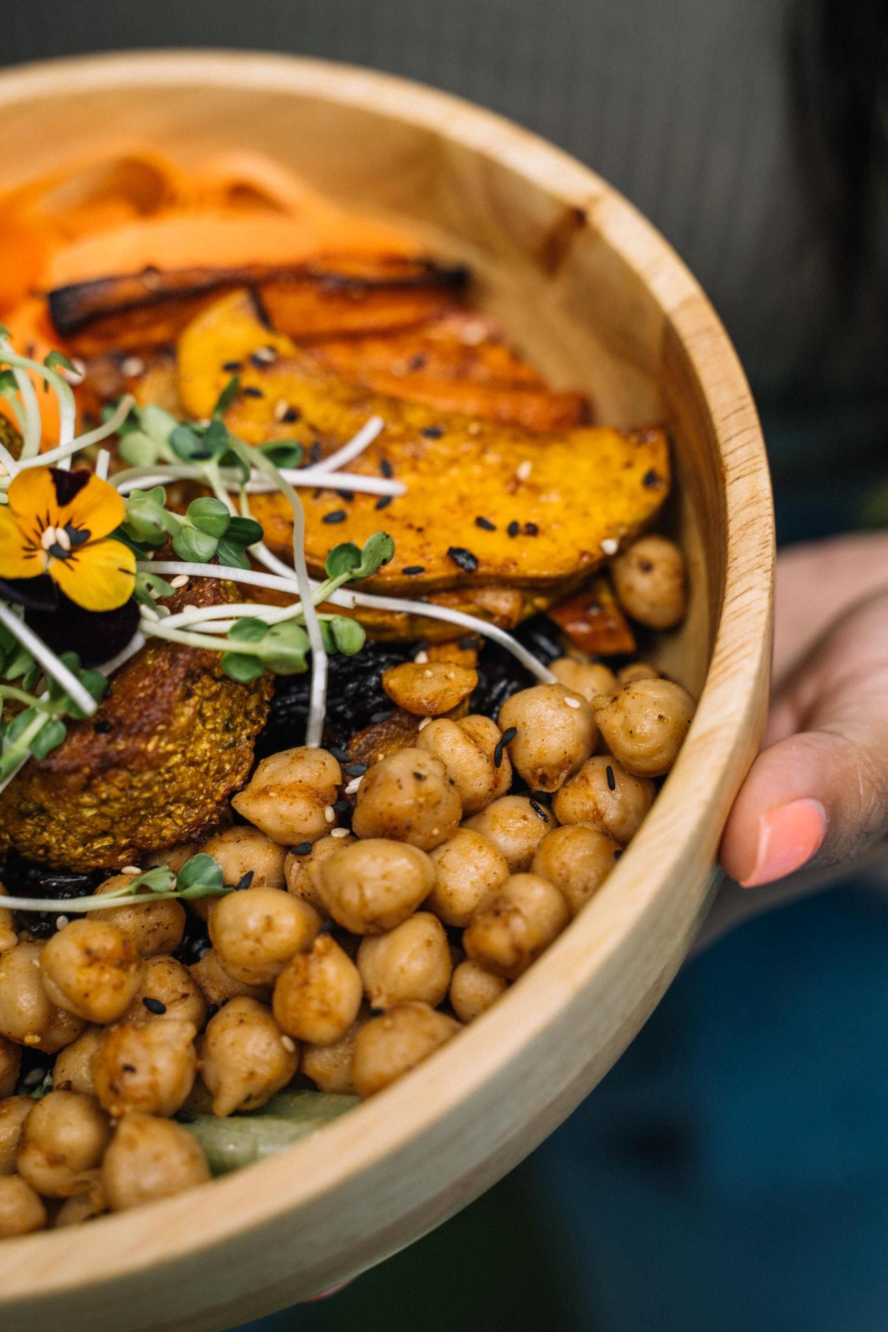 Roasted chickpea and sweet potato nourish bowl