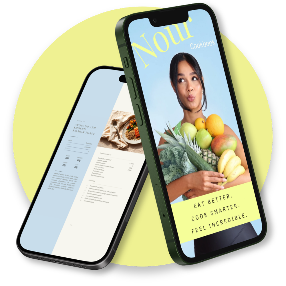 Nour cookbook shown on two phones