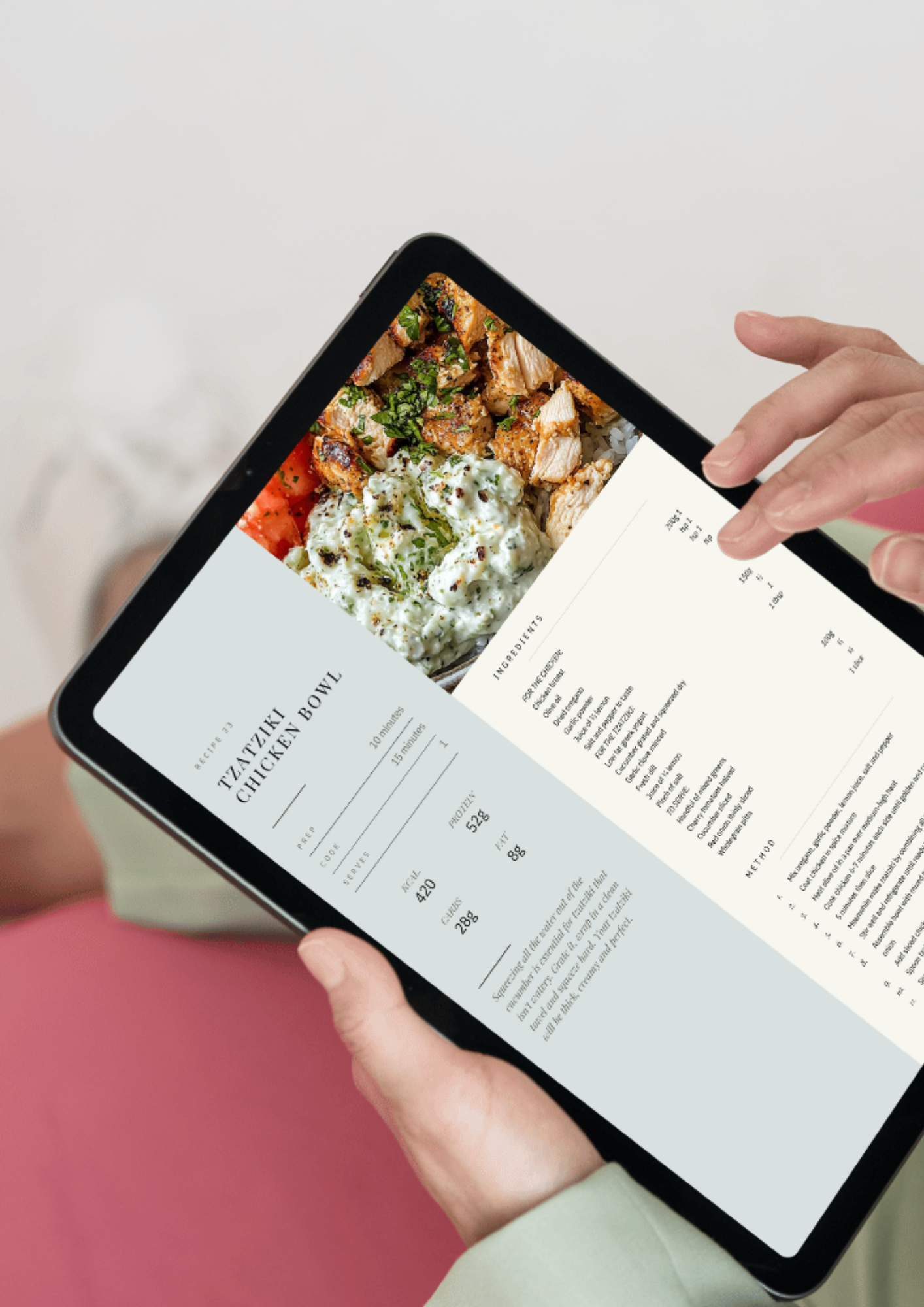 Recipe page spread from the Lose It cookbook showing macros and instructions